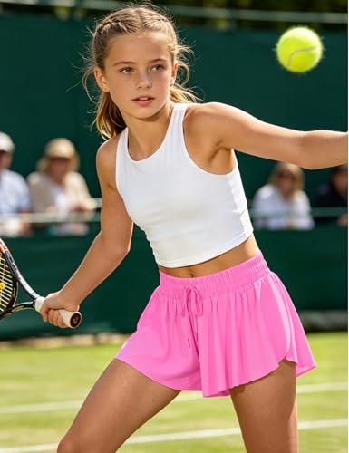 Image of JOCMIC Girls Flowy Shorts, 2 in 1 Preppy Butterfly Shorts with Spandex Liner for Cheer Athletic Gym Teens Casual Clothes