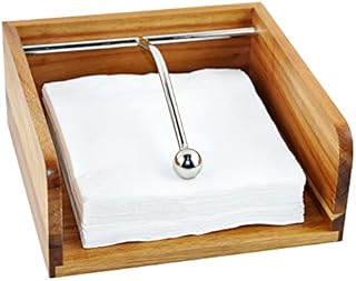 Eitida Square Napkin Holder Dispenser,Poplar Wood,with Mental Weighted Stainless Steel Center Bar,for Kitchen Tables,Indoor and Outdoor, Picnic, Restaurants, Cafe, Vintage Home Decor.