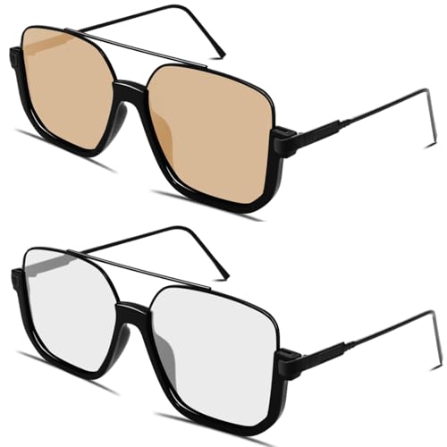 Image of GUVIVI Retro Oversized Aviator Sunglasses for Women Men Square Double Bridge Pilot Sun Glasses 70s Trendy Shades