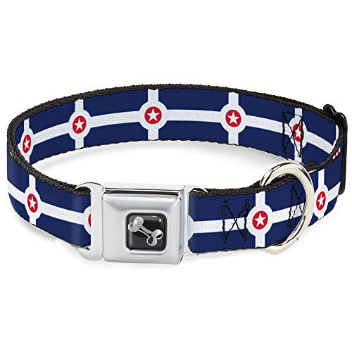Dog Collar Seatbelt Buckle Indianapolis Flag Navy Blue White Red 13 to 18 Inches 1.5 Inch Wide