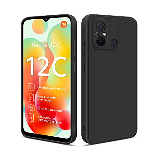 HSP Hülle für Xiaomi Redmi 12C [Staubabweisend] Handyhülle | Premium TPU Silikon Case Schutzhülle | Kratzfest Stoßfest Fallschutz | Kameraschutz Displayschutz | Passgenau Dünn Matt | Schwarz