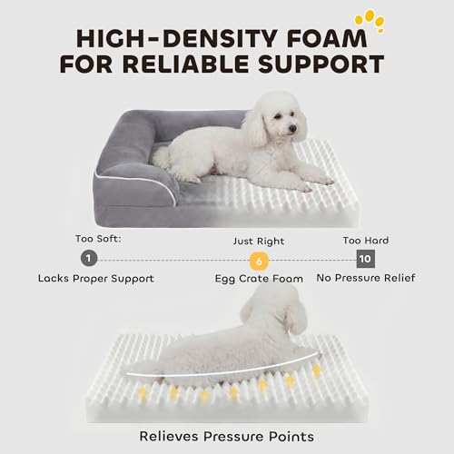 PawHut Memory Foam Dog Bed Sofa, Washable Orthopedic Dog Bed Couch with Removable Flannel Cover, 3-Sided Pet Pillow with U-Shape Bolster, Non-Slip Bottom, Grey, 70 x 60 x 16.5 cm - Image 4