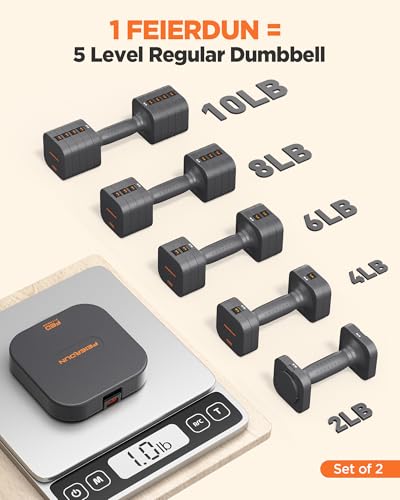 Image of FEIERDUN DB3 5-in-1 Adjustable Dumbbell Set of 2, 12LBS /20LBS Hand Weights for Women, Men, 1s-Adjust Dual-Stable Dumbbell Set for Women Home Gym & Outdoor