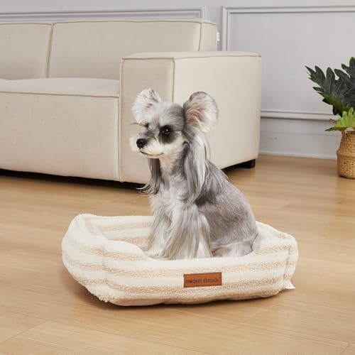 Image of Modern Threads Ultra Soft Plush Pet Bed for Small and Medium Dogs with Elegant Texture and Stylish Design, Removable Washable Cover, Beige, (24 inch L x 20 inch W x 8 inch Th)