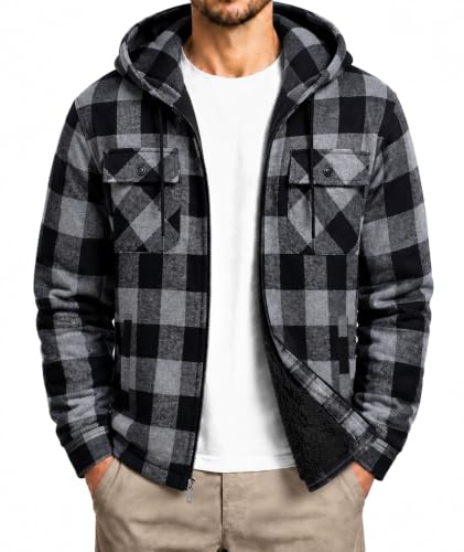 SCODI Mens Flannel Hooded Jacket Fleece Sherpa Lined Zip Up Plaid Hoodies - image 1