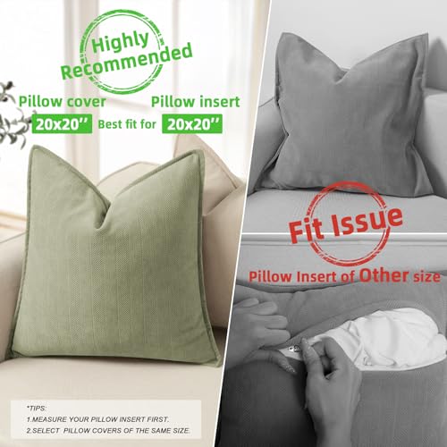ZWJD Sage Green Pillow Covers 20x20 Set of 2 Chenille Throw Pillow Covers with Elegant Design Soft and Luxurious Decorative Throw Pillows for Couch, Bed, and Home Decor