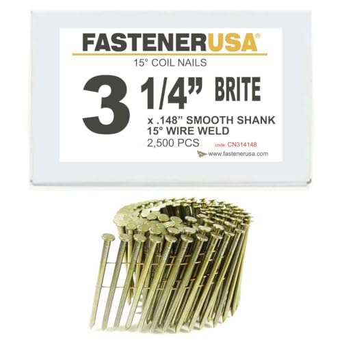 Clavos en bobina lisos y brillantes 3-1/4" x 0.148, alambre 15°, bobina plana, 2,500 unidades