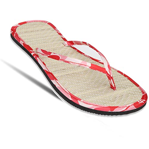 XYXYMM Sandalias de bambú, Chanclas para Mujer, Chanclas de Paja con Punta Abierta, Sandalias para Exteriores, Zapatillas de casa Ligeras y Antideslizantes para el Sudor (Color : Rot, Size : 40 EU) Cover