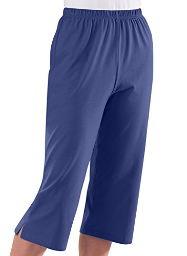 AmeriMark Capris Elastic Waist 100% Cotton Knit Pull On Comfort Fit Side Pockets