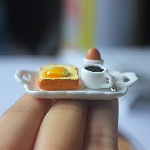 LOadSEcr Dollhouse Food, Miniature Dollhouse Accessories, Simulation Egg Toast Food Breakfast Tray Mini Figurine 1/12 Doll House Accessory for Dollhouse Butter Toast