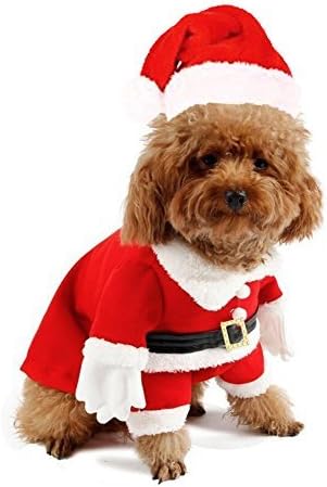 DELIFUR Dog Christmas Costumes with Hat Dog Santa Costume Dog Xmas Costume for Small Dog Cat Puppy (Red,M)