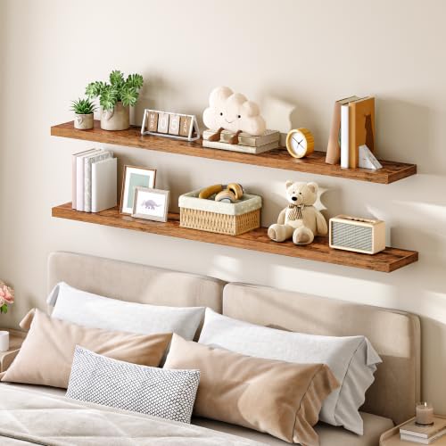 Image of HOOBRO 70.9 inch Floating Shelves for Wall, Set of 2 Wall Mounted Shelf | Hanging Shelf with Invisible Brackets, for Wall Decor Storage in Bathroom Bedroom Kitchen Living Room Office, Rustic Brown