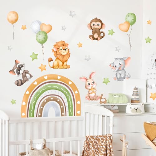 Supzone Wandtattoo Regenbogen Löwe Affe Wandaufkleber Ballon Stern...
