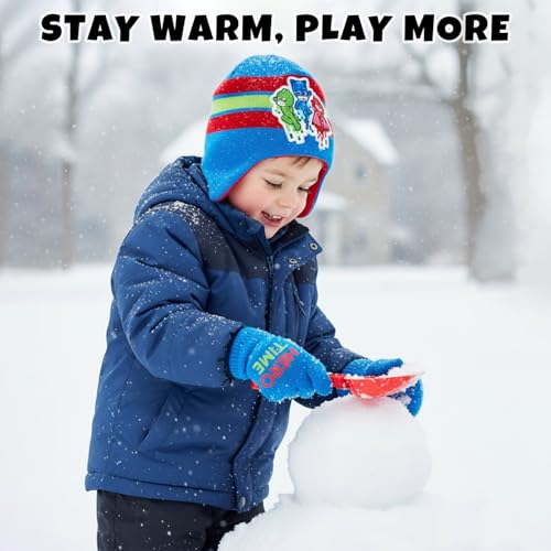 Image of PJ Masks Winter Hat and 2 Pair of Gloves or Mittens Set (Age 2-7)