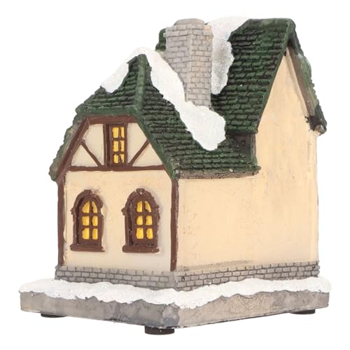 Estink LED Lighted Christmas Village Houses, Resin Snowy House Decor with 3D Texture, Winter Christmas Celebration with Warm Lights, 8.5x8x10.5cm (Black)