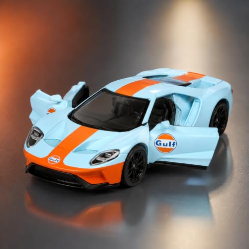 Image of Wizplex CCA 2017 Ford GT Gulf 1:64 Officially Licensed Premium Die Cast Metal Car in Acrylic Display Case - Openable Doors, Collectible Supercar Showpiece for Collectors & Kids 3+