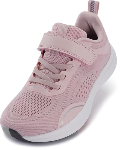 WHITIN Little Big Kids Wide Toe Box Running Shoes Zero Drop Width Sneaker Boys Girls Size 1 Breathable Tennis Mesh Flexible Gym Hiking Pink 32