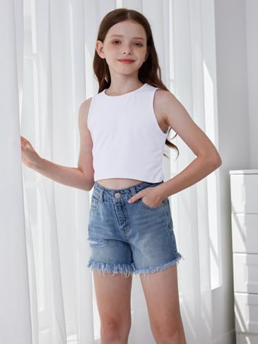 Floerns Girls 4 Piece Sleeveless Camisole Round Neck Solid Crop Tank Top2