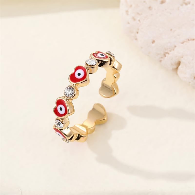 DATOA 2 Pcs Evil Eye Ring Protective Band CZ Rings Love Heart Lucky Dainty Evil Eye Jewelry Gifts For Women - Image 3