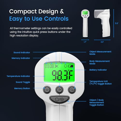 Medical Grade Infrared Forehead Thermometer, Non-Contact Digital Temperature Reader for Adults and Infants, 1s Quick Results, Fahrenheit and Celsius, AccuTemp High Accuracy Sensor