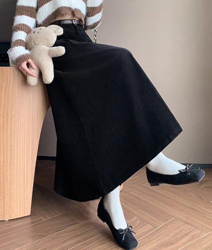 Femiserah Women's Corduroy Long Skirt Elastic High Waist A-Line Pleated Long Skirt with Pockets4