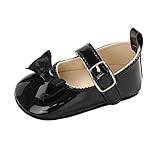 Baby Girls Bowknot Mary Jane Flats Soft Rubber Sole Toddler Walking Shoes Infant Princess Crib Wedding Dress Shoes, Black 6-12 Months