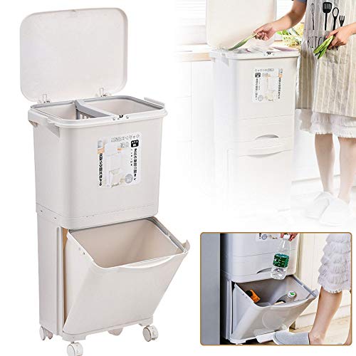 GBHJJ Poubelle Cuisine, Capacité de DéChets de 48 L - Poubelle avec Seau IntéRieur et PoignéEs, Conception de Compartiment de Recyclage Double Vertical - pour Cuisine, Bureau Cover