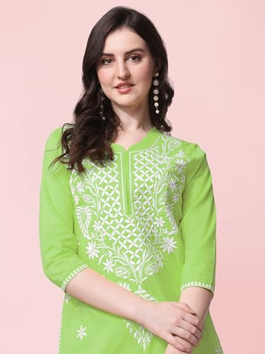 Image of MIRCHI FASHION Pure Cotton Lucknowi Chikankari Embroidered Kurta Set | Straight Fit Kurta Pant Outfit | Ethnic Office Wear & Daily Style 2 Piece Collection