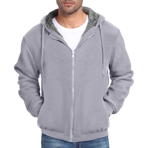 Image of Men's Plush Hoodie Zip-up Outdoor Jacket Fleece-Lined Hooded Long Sleeve Sweaters