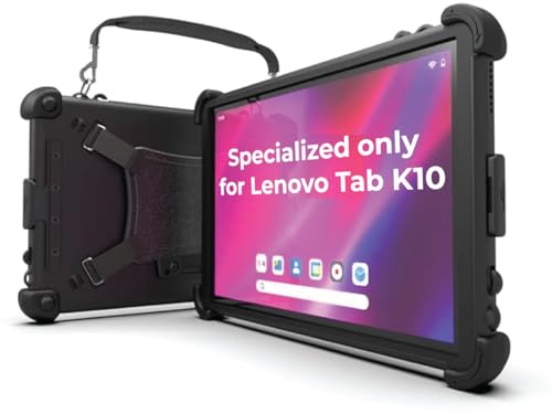 MobileDemand Ultra Rugged Case for Lenovo Tab K10 Tablet – Heavy Duty Tablet Case – Briefcase Handle, Hand Strap – Shock Absorbing Rubber Bumpers, Hard Outer Shell, Fully Protective Case – Black