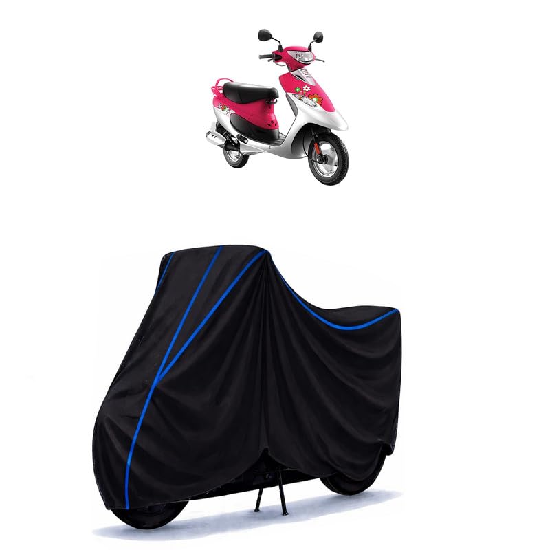 Image of Scooty Cover Water Resistant for Pep Plus Princess Pink | Universal Scooter & Bike Cover | Heavy Duty UV Dust, Rain & Scratch Protection Weather Indoor Outdoor | Black with Blue Piping