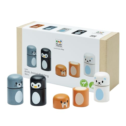 Image of PlanToys Arctic Animal Matching Wooden Montessori Learning Toy | Educational Matching Game for Memory, Sorting and Visual Skills | Eco Friendly Fine Motor and Early Cognitive Activity