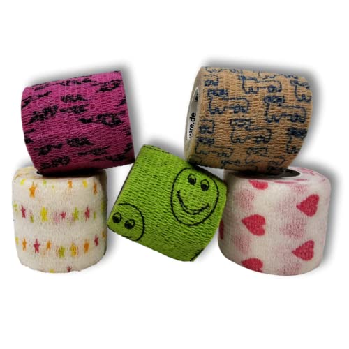 LisaCare escayola infantil autoadhesiva - escayola elástica, impermeable, repelente al polvo, grasa y suciedad - motivos coloridos - 5 rollos á 5cm x 4,5m (Mix2-5cm)