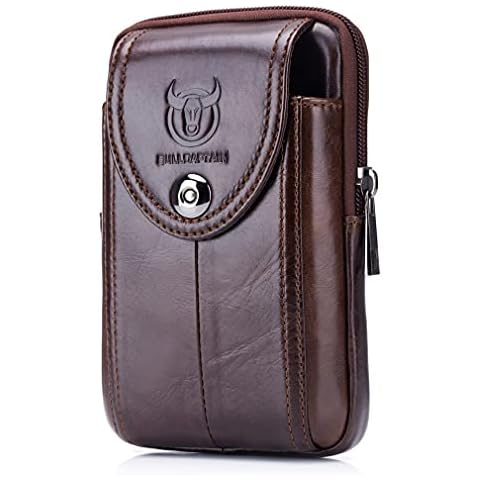 Leather Phone Belt Holster Waist Case Bag for Men Travel Outdoor Camping Cell Phone Loop Hook Purse Wallet Holder Pouch Pack Coffee Cover