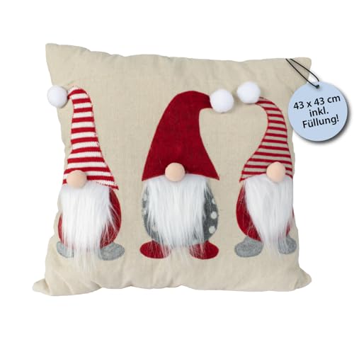 kda Wichtelkissen mit Füllung – 43x43 cm Dekokissen mit gestickten...