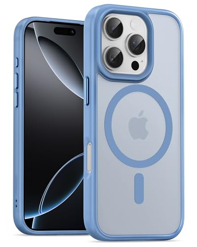 UNBREAKcable For iPhone 16 Pro Max Case for MagSafe, Full Camera Protection, Built-in Magnetic Ring, Shockproof, Scratch-Resistant, Translucent Matte Mobile Phone Case for iPhone 16 Pro Max 6.9 Inches, Light Blue