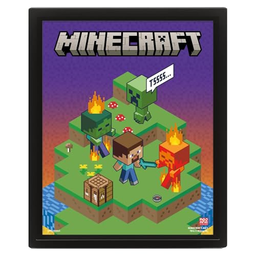 Póster lenticular de Minecraft Flip – Arte de pared oficial de Minecraft en 3D con efecto abatible, perfecto para jugadores, habitaciones de niños o coleccionistas, ideal para regalo, decoración del