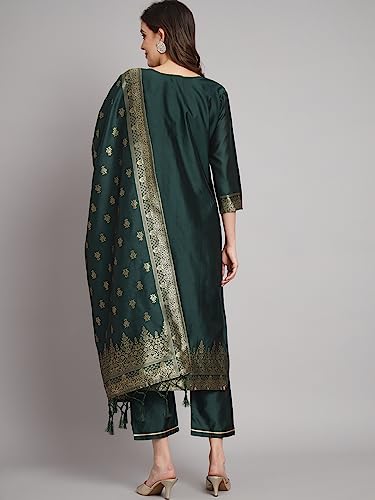 Image of VredeVogel Women's Cotton Silk Jacquard Kurta Pant Set with Banarasi Silk Dupatta
