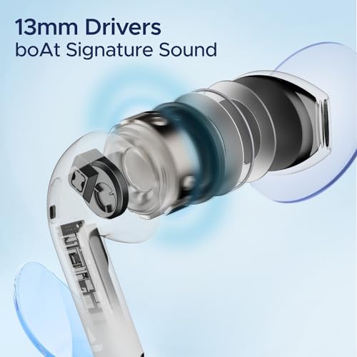 Image of Boat Airdopes Joy, 35Hrs Battery, Fast Charge, IWP Tech, Low Latency, 2Mic ENx, Type-C Port, v5.3 Bluetooth Earbuds, TWS Ear Buds Wireless Earphones with mic (Swedish White)