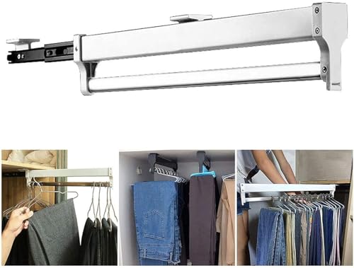 Scpantkend Sliding Wardrobe Closet Rod, Steel Sliding Pants Hanger Rod, ajustável Wardrobe Clothing Rail, Easy Install Wardrobe Organizer, Load Bearing 25 kg (600 mm)