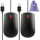 2 Pack USB Computer Mouse fits Laptops HP ASUS Lenovo Chromebook or Desktop PC - Wired Corded Bulk Mice with Travel Pouch