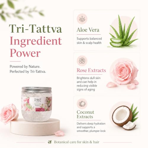 Image of THE HRITU CONCEPT Tri-Tattva Aloe Vera Gel with Rose & Coconut 200ml | Multipurpose Face, Body & Hair Gel, Hydrating & Lightweight Moisturizer, Non-Sticky, For Women & Men