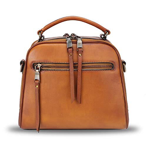 Genuine Leather Satchel Purse For Women Retro Cowhide Handmade Top Handle Handbag Designer Crossbody Bag (Brown) #TOP2