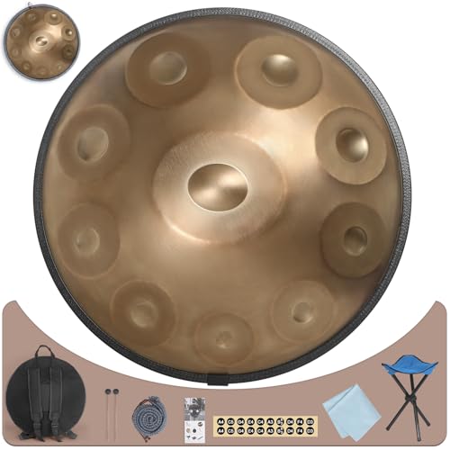 Hand Drum 22 Inches D Minor Kurd, 432Hz 10 Notes Handdrum Instrument, Premium Steel Hand Drum for Adults(22 Inch 432Hz Gold)