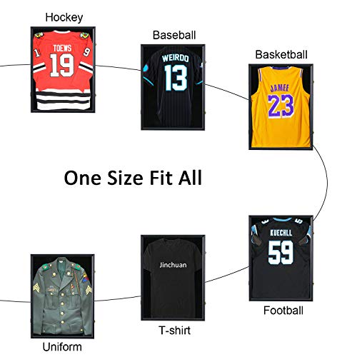Jinchuan Jersey Frame Display Case Large Frames Shadow Box Lockable with UV Protection for Baseball Basketball Football Soccer Hockey Sport Shirt Black - Thumbnail 4