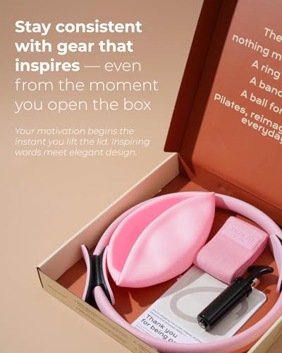 مجموعة اساسية بيلاتيس للنساء من هوم بيلاتيس | حلقة بيلاتيس، كرة صغيرة، مجموعة حزام المؤخرة | مجموعة معدات بيلاتيس للمبتدئين في صندوق هدايا | دليل التمرين متضمن