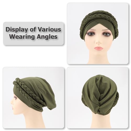 Image of DRESHOW African Women Turban Caps Beanie Twist Headscarf Pre-Tied Double Twisted Braid Hair Cover Wrap Hat Chemo Cancer Cap