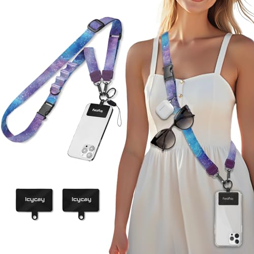 Icycay Phone Lanyard Crossbody, Starry Sky Cell Phone Strap for Around The Neck Adjustable, Anti Theft Cute Lanyard for iPhone Case ID Holder Keys Accessories Travel Essential