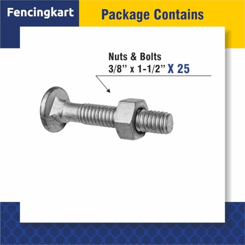 Image of Galvanized Carriage Bolts & Nuts Set for Chain Link Fence, 25 Pieces (3 /8 inch x2-1 /2)