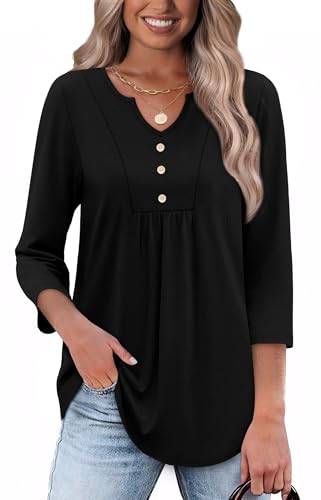 WIHOLL Womens Tops Fall Fashion 2025 3/4 Length Sleeve Shirts Business Casual Outfits Basic Tees3
